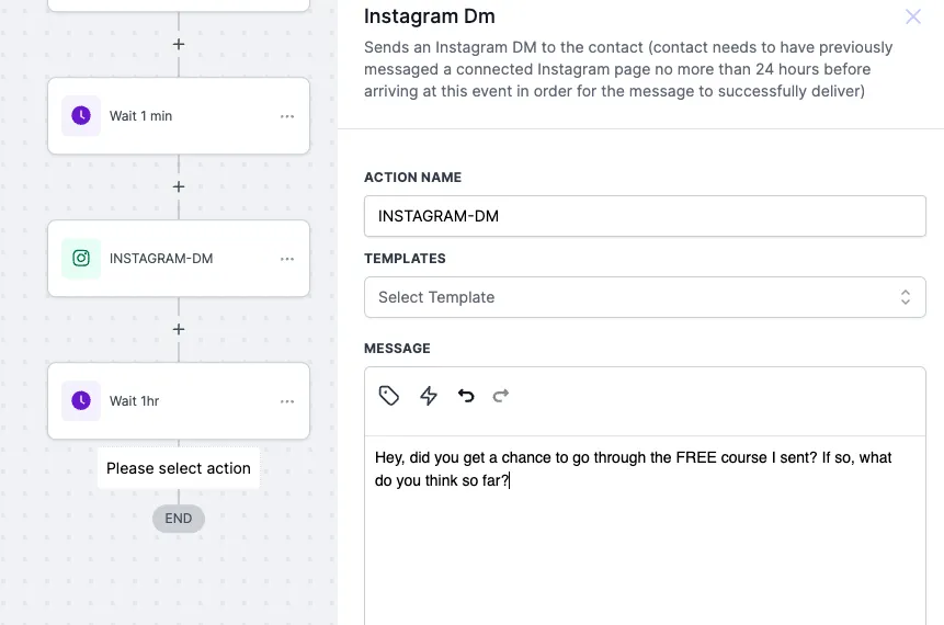 Funnel Freedom workflow editing third automated Instagram DM