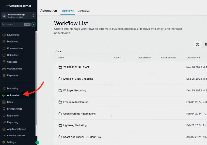 workflow list automations